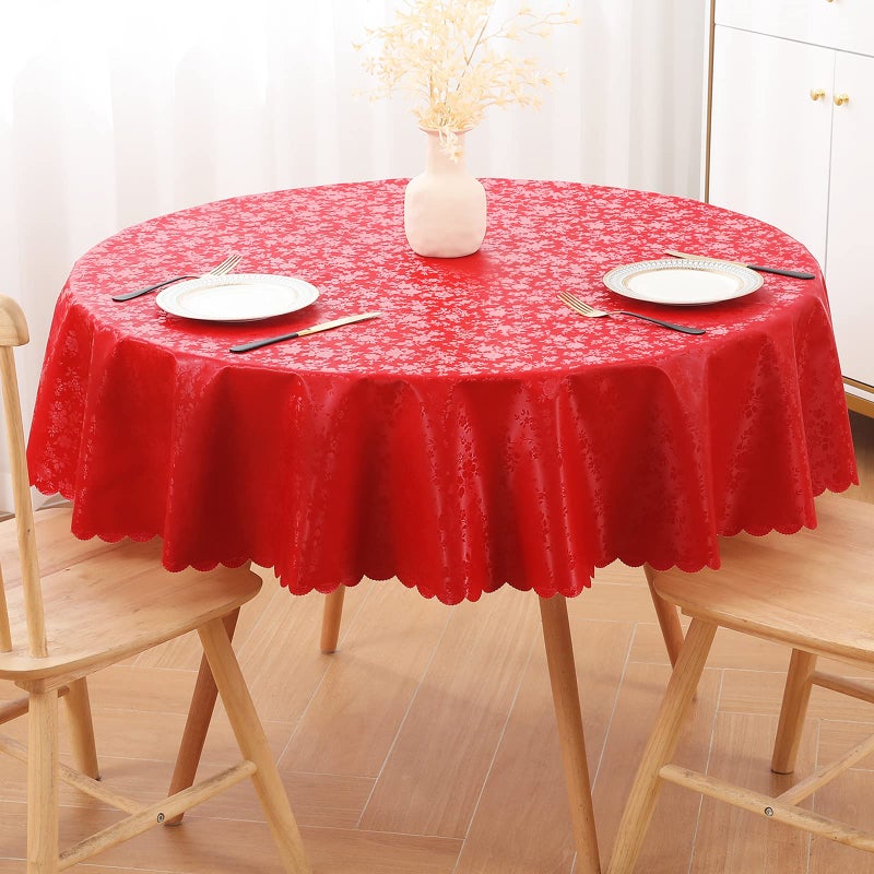 Smiry Round Table Cloth, Waterproof Heavy Duty Vinyl Tablecloths, Wipeable Washable Table Cover for Christmas, Kitchen and Dining Room (Red, 60" Round) - Image 1